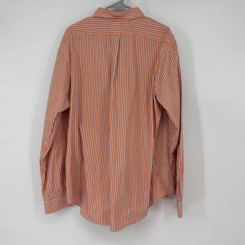 Polo Ralph Lauren Mens XXL Custom Fit‎ Button Down Shirt Orange Blue Stripe Logo